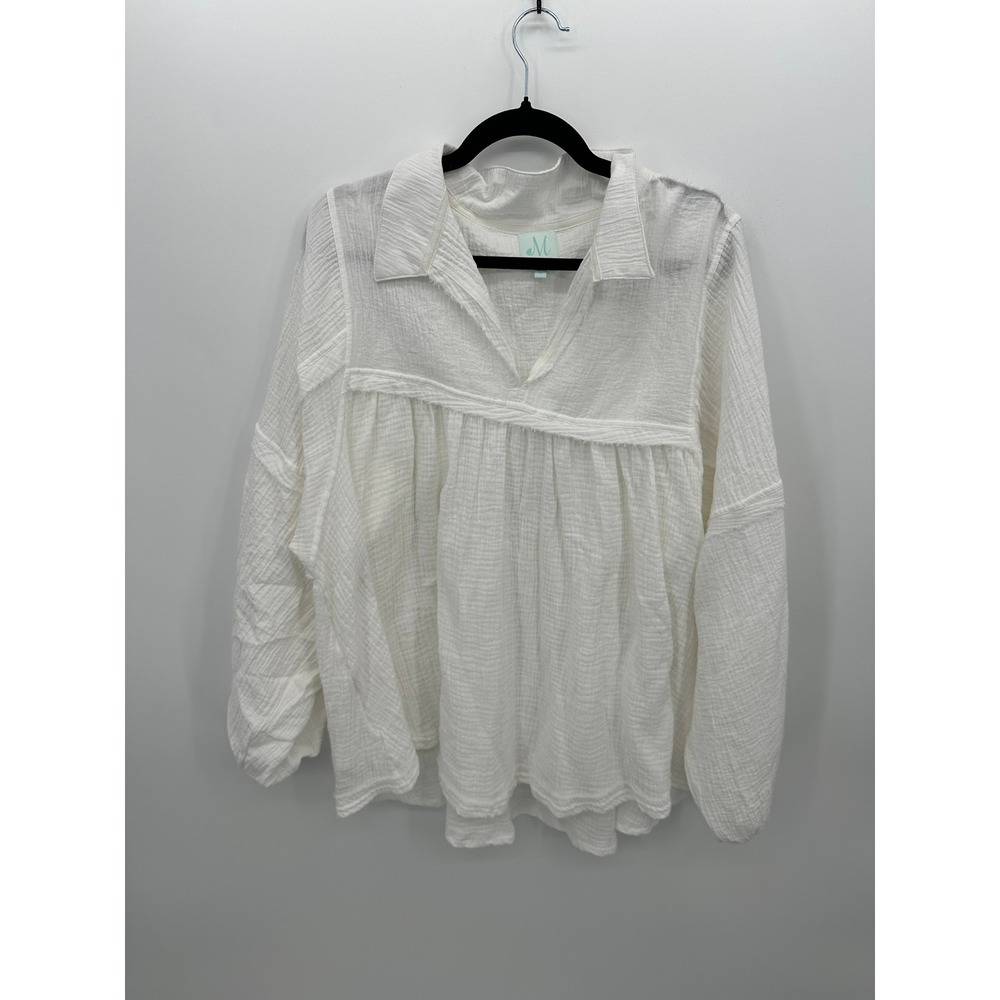 White Cotton Gauze Oversized Boho Tunic Top Sz L Coastal Cottage Lagenlook